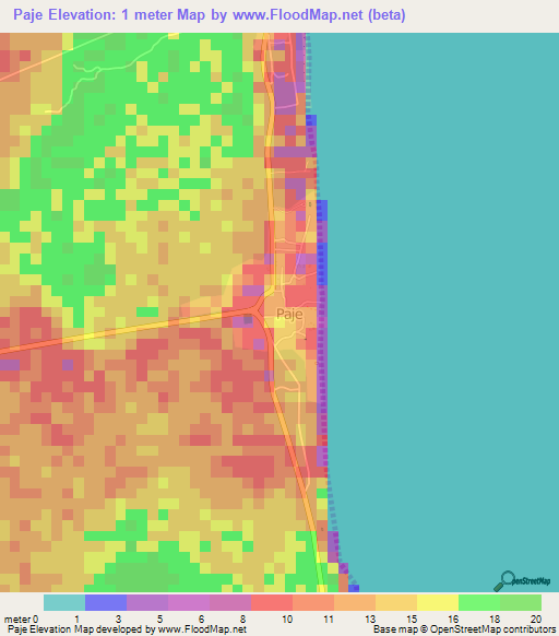 Paje,Tanzania Elevation Map