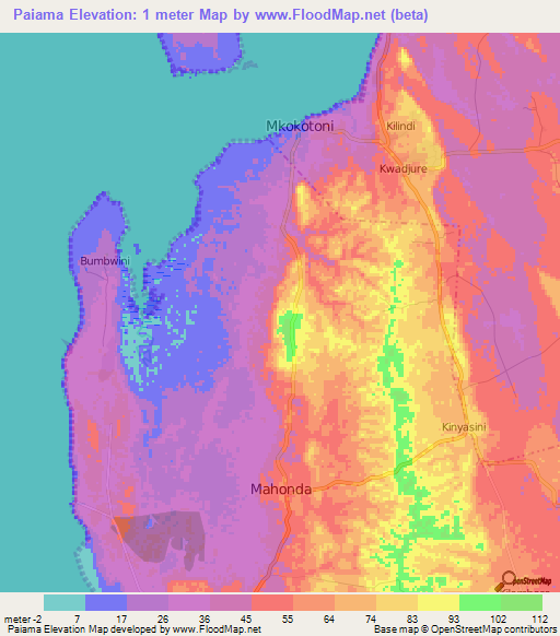 Paiama,Tanzania Elevation Map