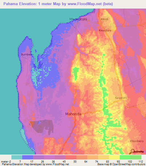 Pahama,Tanzania Elevation Map