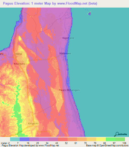 Paguu,Tanzania Elevation Map