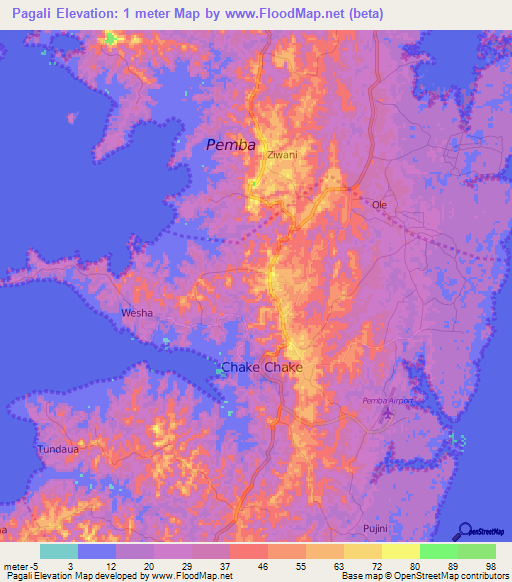 Pagali,Tanzania Elevation Map