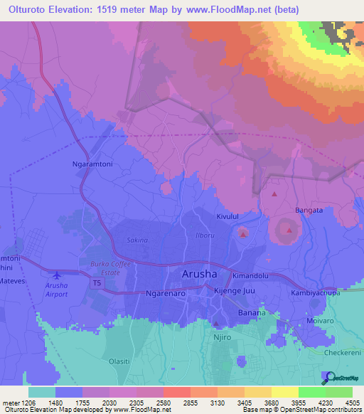 Olturoto,Tanzania Elevation Map