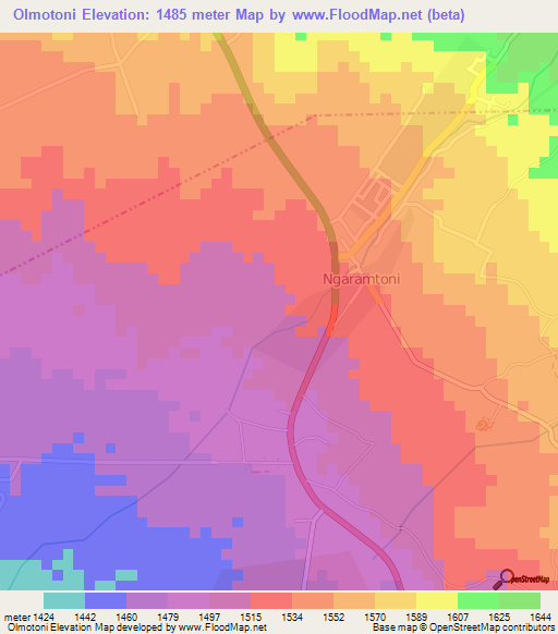Olmotoni,Tanzania Elevation Map
