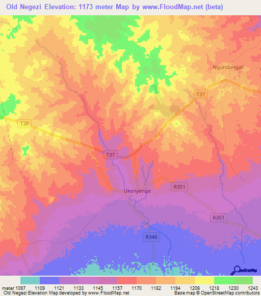 Old Negezi,Tanzania Elevation Map
