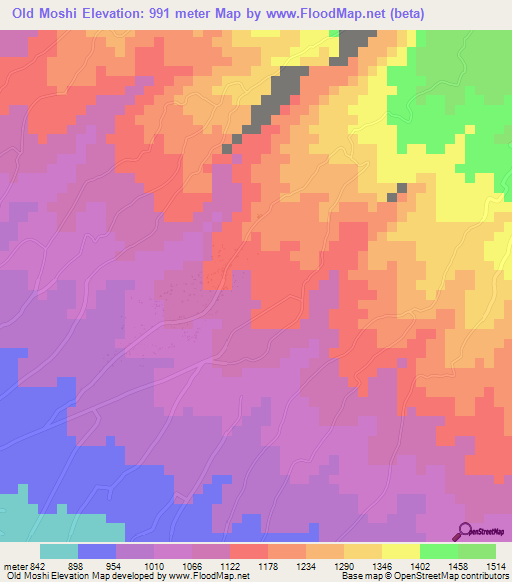 Old Moshi,Tanzania Elevation Map