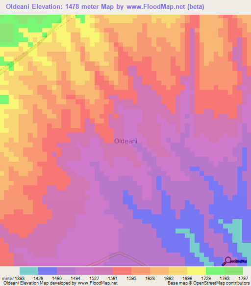 Oldeani,Tanzania Elevation Map