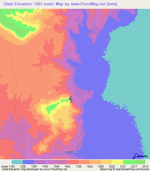 Olala,Tanzania Elevation Map