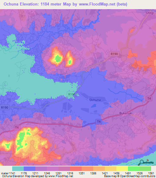 Ochuna,Tanzania Elevation Map