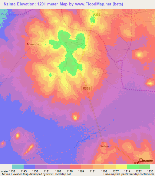 Nzima,Tanzania Elevation Map