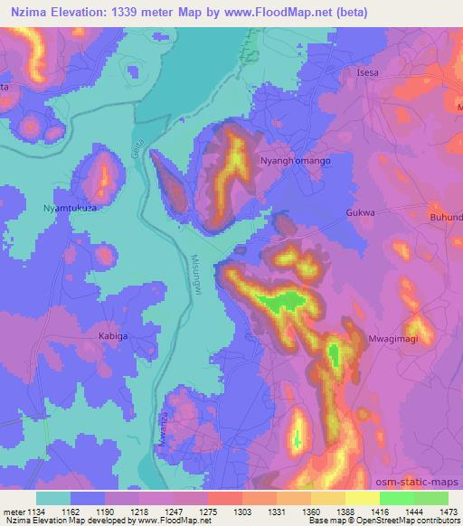 Nzima,Tanzania Elevation Map