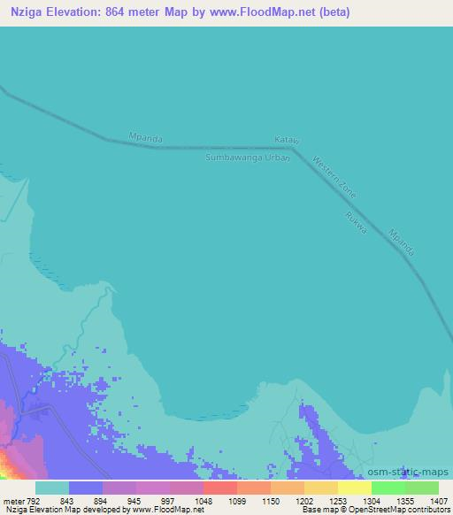 Nziga,Tanzania Elevation Map