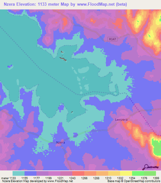 Nzera,Tanzania Elevation Map