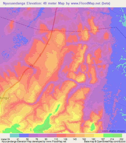 Nyuruandanga,Tanzania Elevation Map