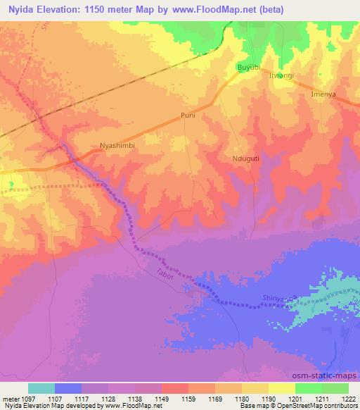 Nyida,Tanzania Elevation Map