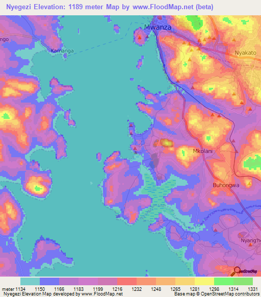 Nyegezi,Tanzania Elevation Map