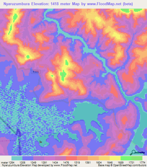 Nyaruzumbura,Tanzania Elevation Map