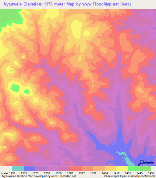 Nyauwele,Tanzania Elevation Map