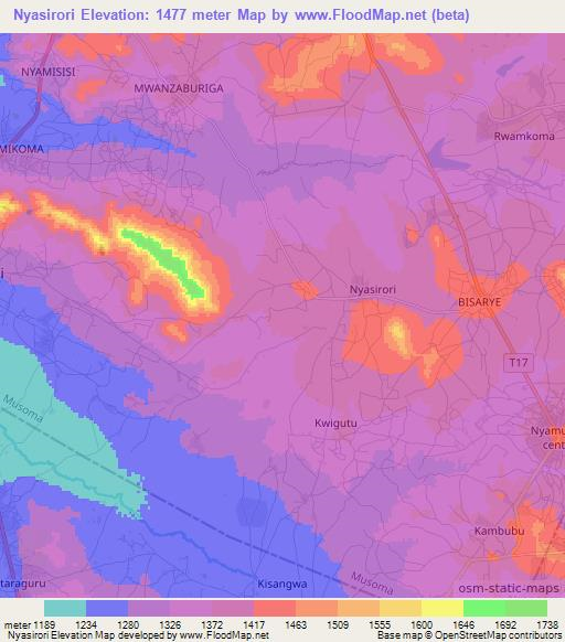 Nyasirori,Tanzania Elevation Map