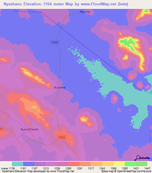 Nyashano,Tanzania Elevation Map