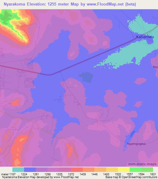 Nyarakoma,Tanzania Elevation Map