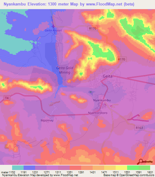 Nyankambu,Tanzania Elevation Map