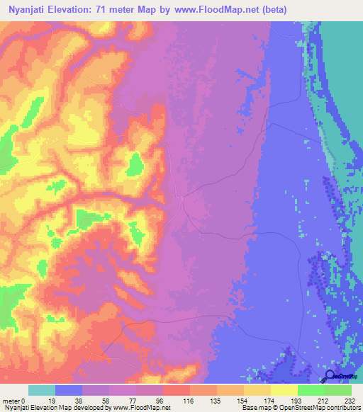 Nyanjati,Tanzania Elevation Map