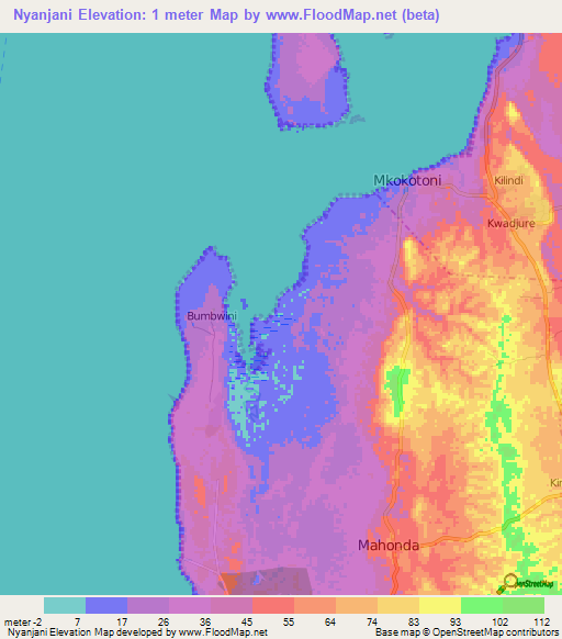 Nyanjani,Tanzania Elevation Map