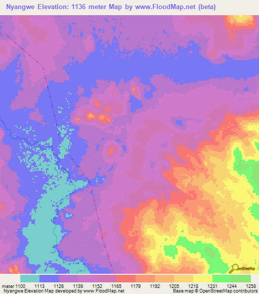 Nyangwe,Tanzania Elevation Map