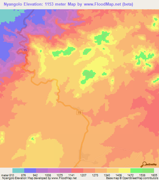 Nyangolo,Tanzania Elevation Map