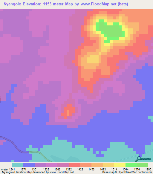 Nyangolo,Tanzania Elevation Map