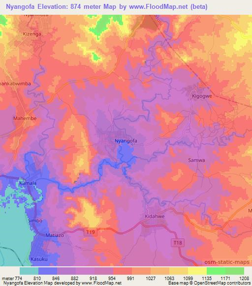 Nyangofa,Tanzania Elevation Map