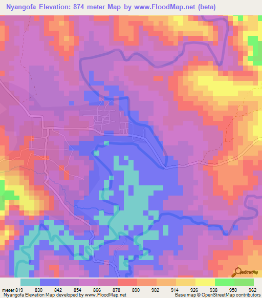 Nyangofa,Tanzania Elevation Map