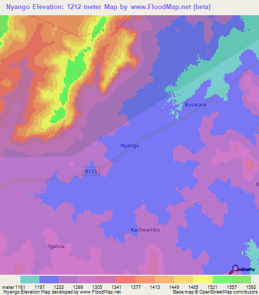 Nyango,Tanzania Elevation Map