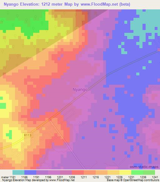 Nyango,Tanzania Elevation Map