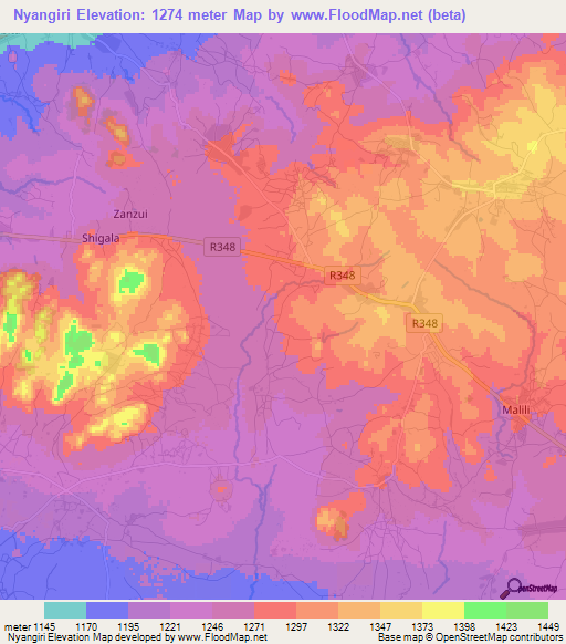 Nyangiri,Tanzania Elevation Map