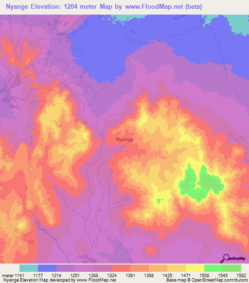 Nyange,Tanzania Elevation Map