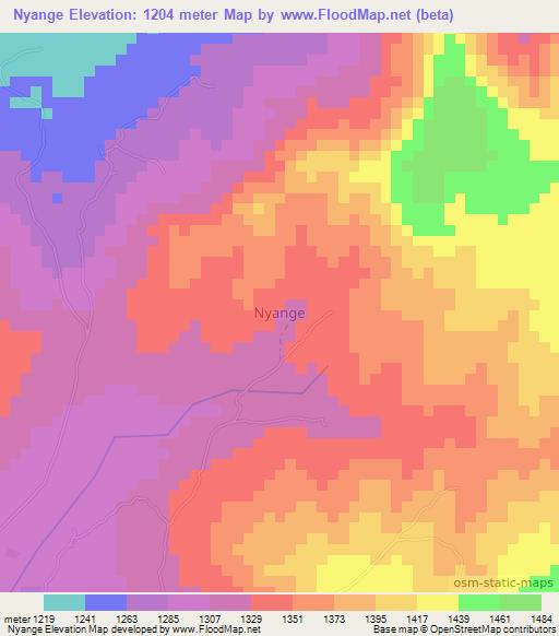 Nyange,Tanzania Elevation Map