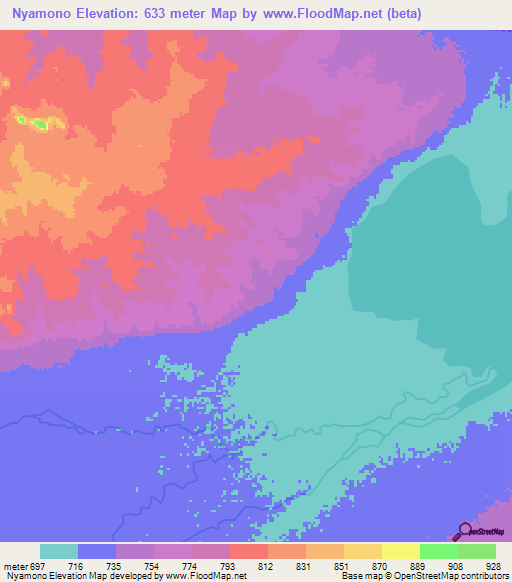 Nyamono,Tanzania Elevation Map