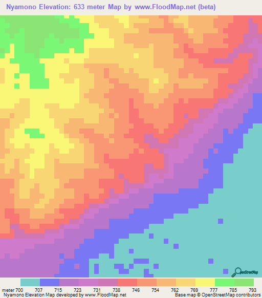 Nyamono,Tanzania Elevation Map