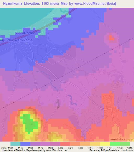 Nyamikoma,Tanzania Elevation Map