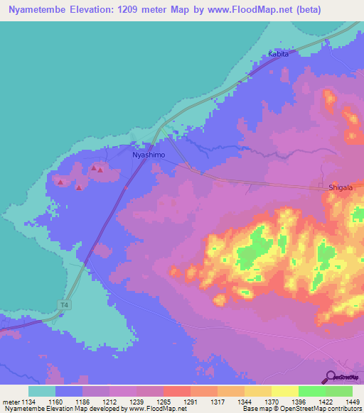 Nyametembe,Tanzania Elevation Map