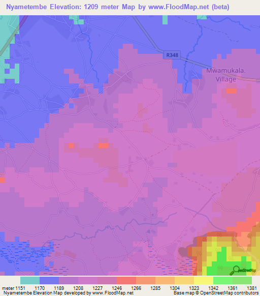 Nyametembe,Tanzania Elevation Map