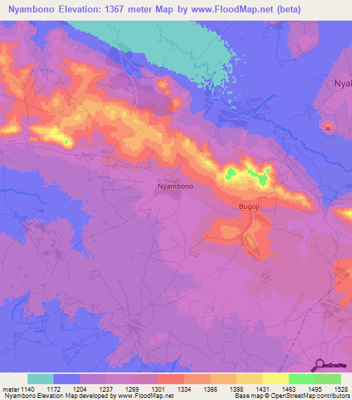 Nyambono,Tanzania Elevation Map