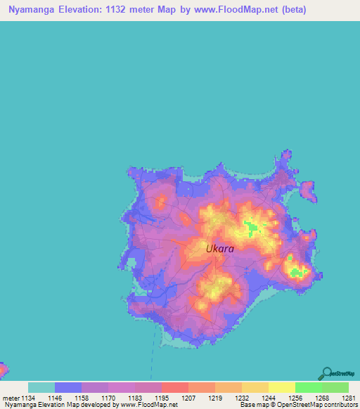 Nyamanga,Tanzania Elevation Map