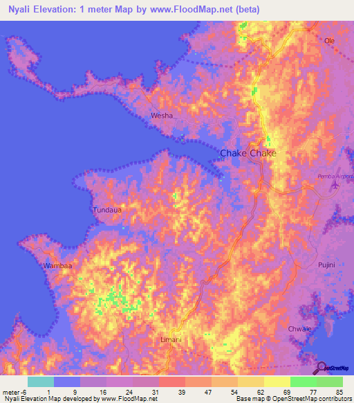 Nyali,Tanzania Elevation Map