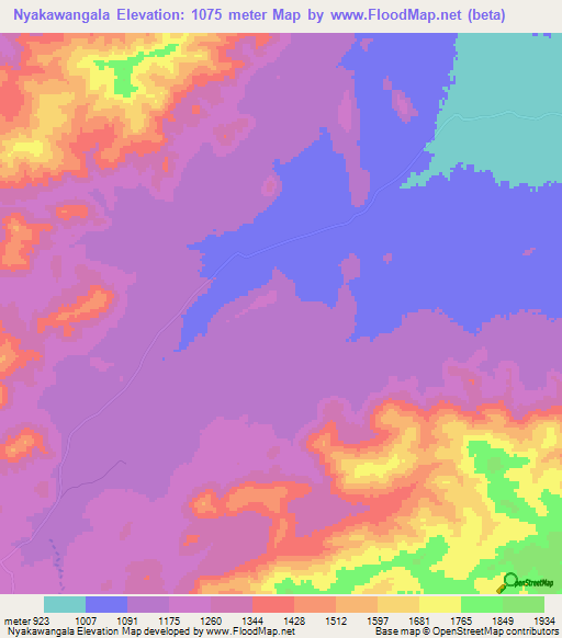 Nyakawangala,Tanzania Elevation Map