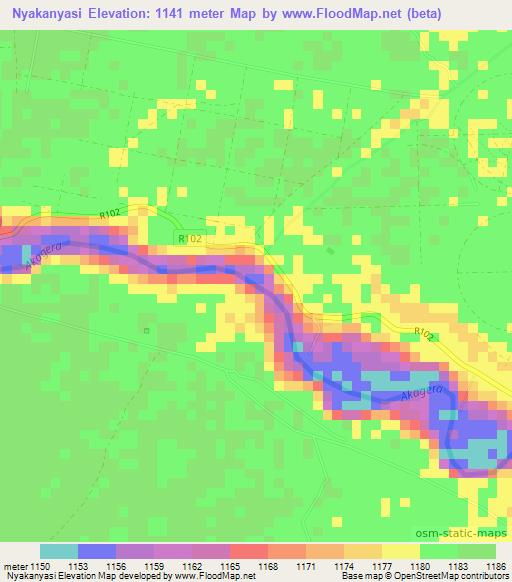 Nyakanyasi,Tanzania Elevation Map