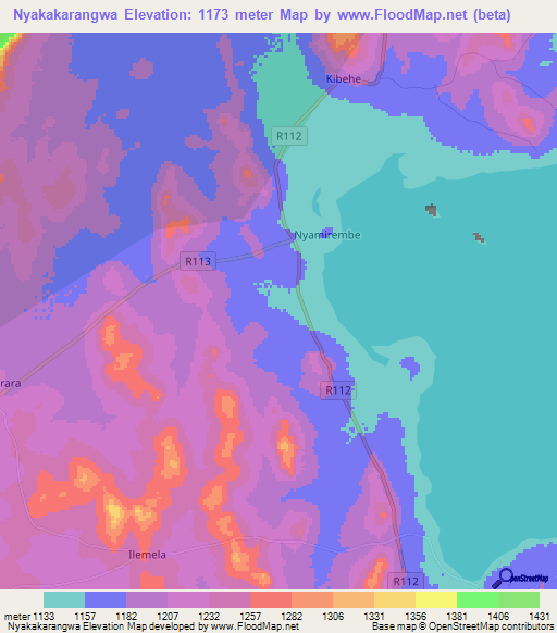 Nyakakarangwa,Tanzania Elevation Map