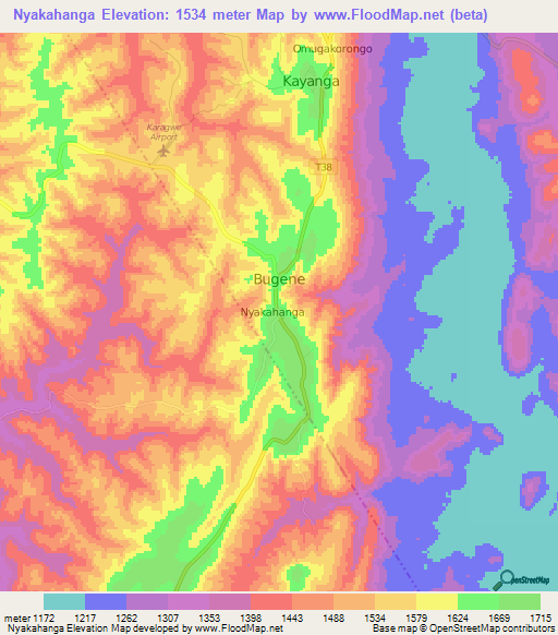 Nyakahanga,Tanzania Elevation Map