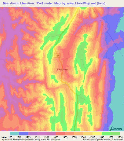 Nyaishozii,Tanzania Elevation Map